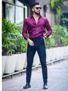 Buy Purple Satin Shirt Mens Online , ₹ 1,249