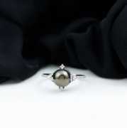 Vintage Inspired Black Pearl Ring with Diamond, $ 629