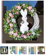 Easter Bunny Wreath Colorful Door Wall Ornaments, ps 15
